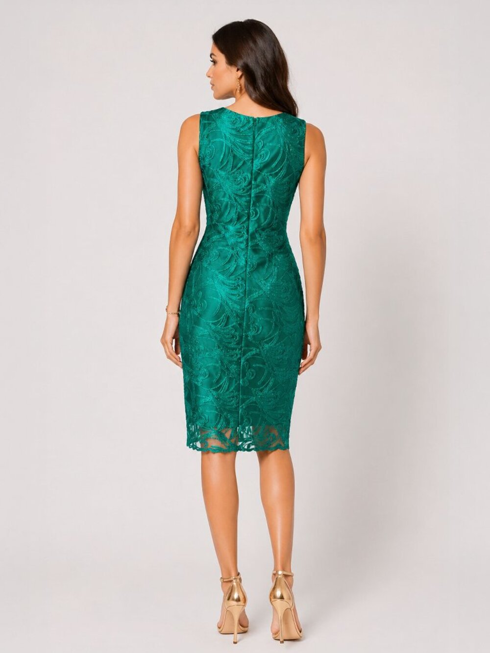 XL Emerald Embroidered Sheath Cocktail Dress Wedding Guest MOB Holiday Glam - Picture 6 of 9